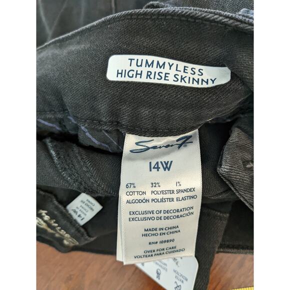 Seven7 Skinny Jeans 14W Black Distressed Tummyless High Rise‎ Contoured Fit Slim - Picture 8 of 14